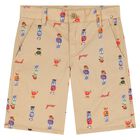 Boys Beige Teddy Bear Shorts, 1, hi-res
