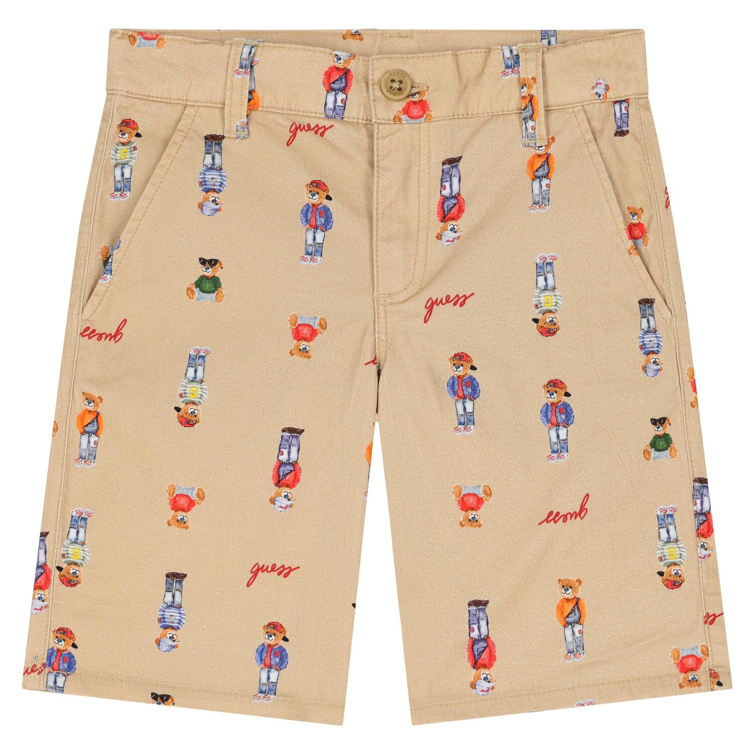 Boys Beige Teddy Bear Shorts, 1, hi-res