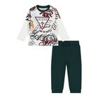 Baby Boys White & Green Logo Joggers, 1, hi-res