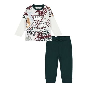 Baby Boys White & Green Logo Joggers