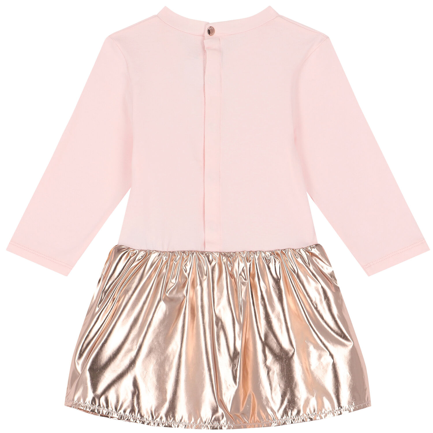 Younger Girls Pink & Metallic Rose Gold Dress, 1, hi-res