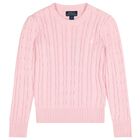 Girls Pink Logo Cable Knit Jumper, 1, hi-res