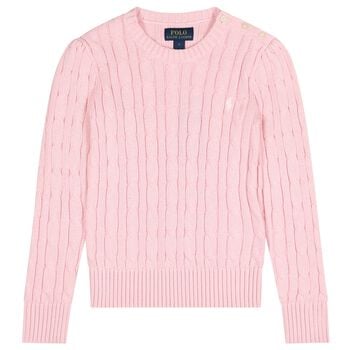 Girls Pink Logo Cable Knit Jumper