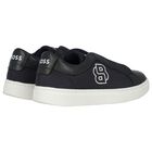 Boys Navy Blue Logo Trainers, 1, hi-res
