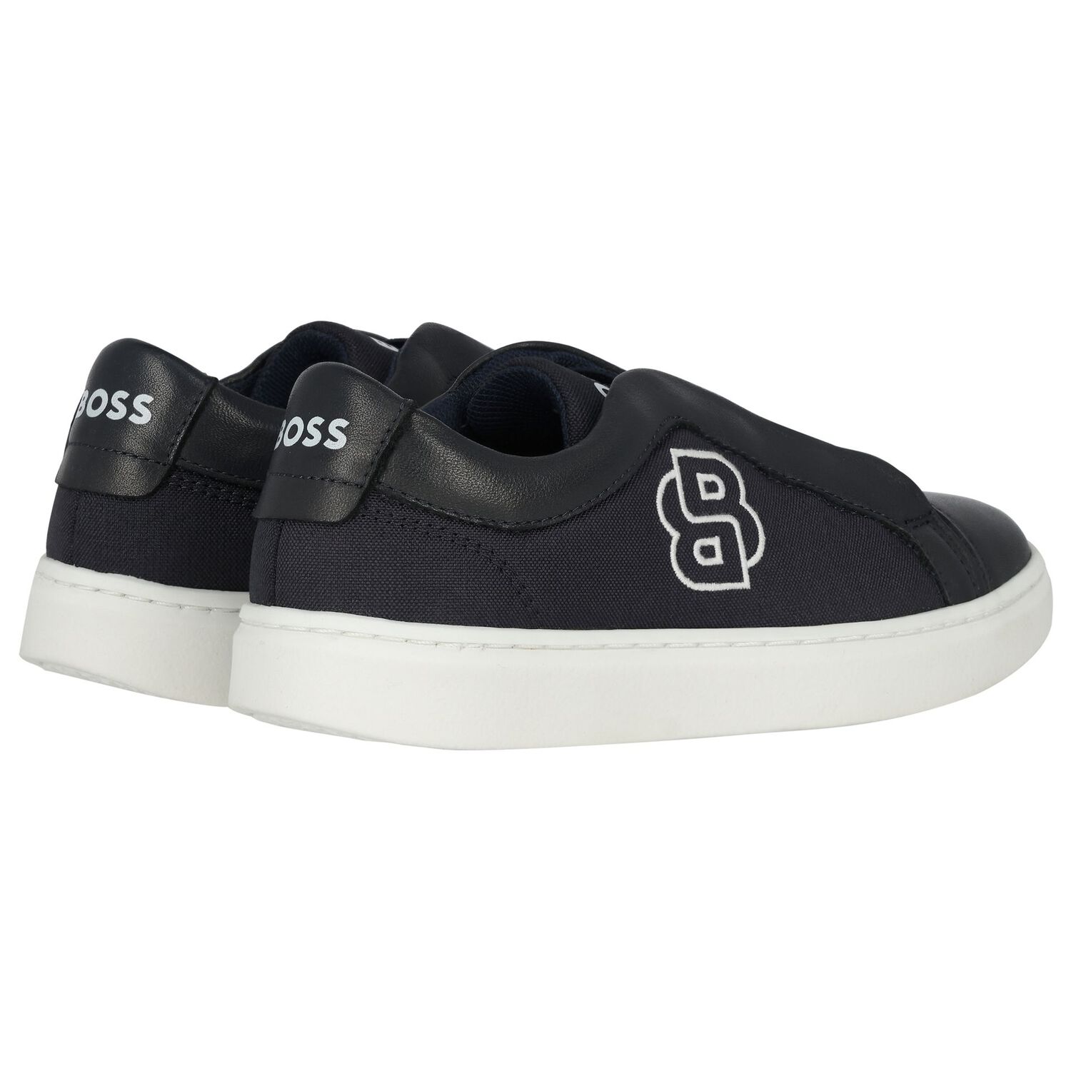 Boys Navy Blue Logo Trainers, 1, hi-res