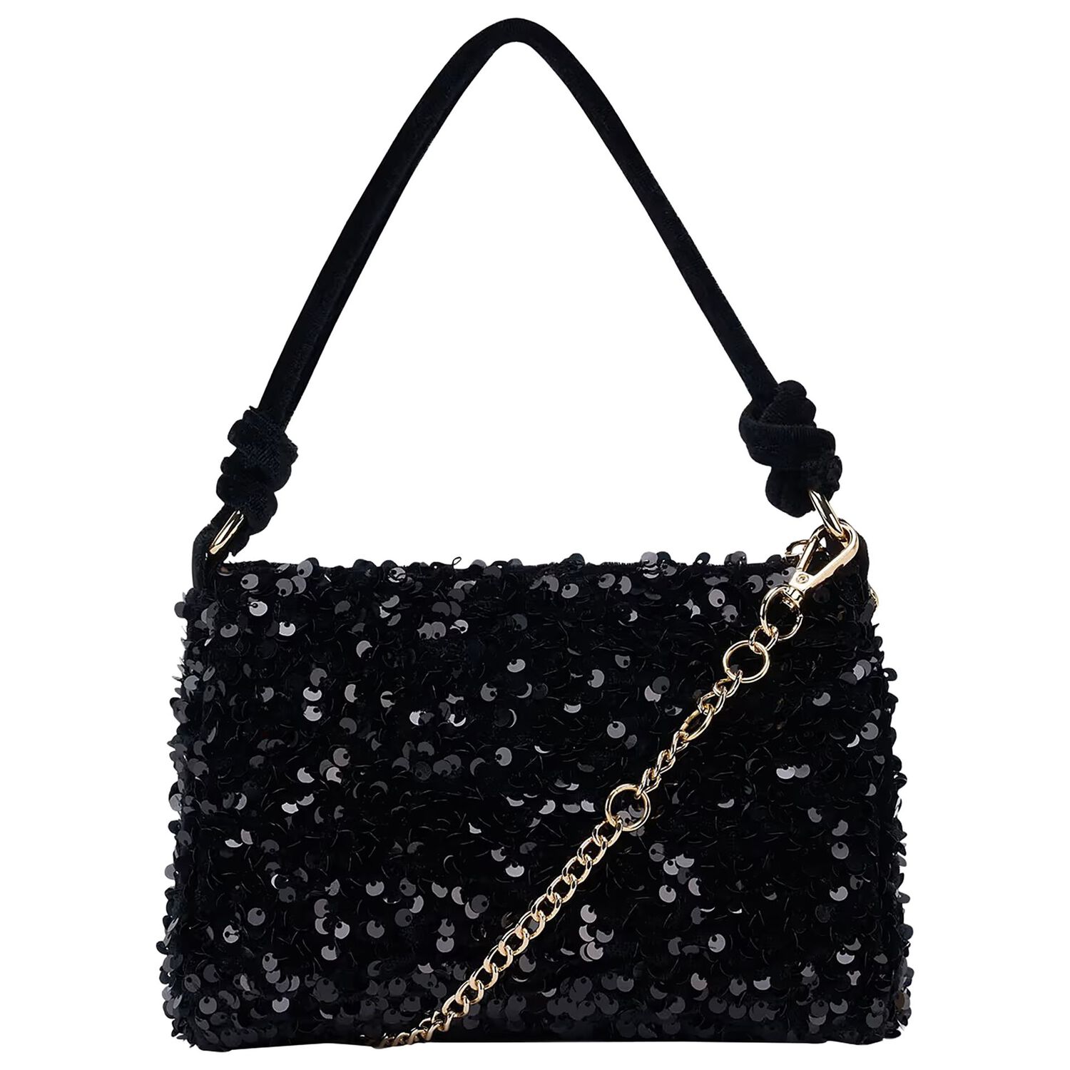 Girls Black Sequins Handbag, 2, hi-res