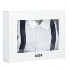 Baby Boys Navy Blue & Pale Blue Logo Babygrow, 1, hi-res