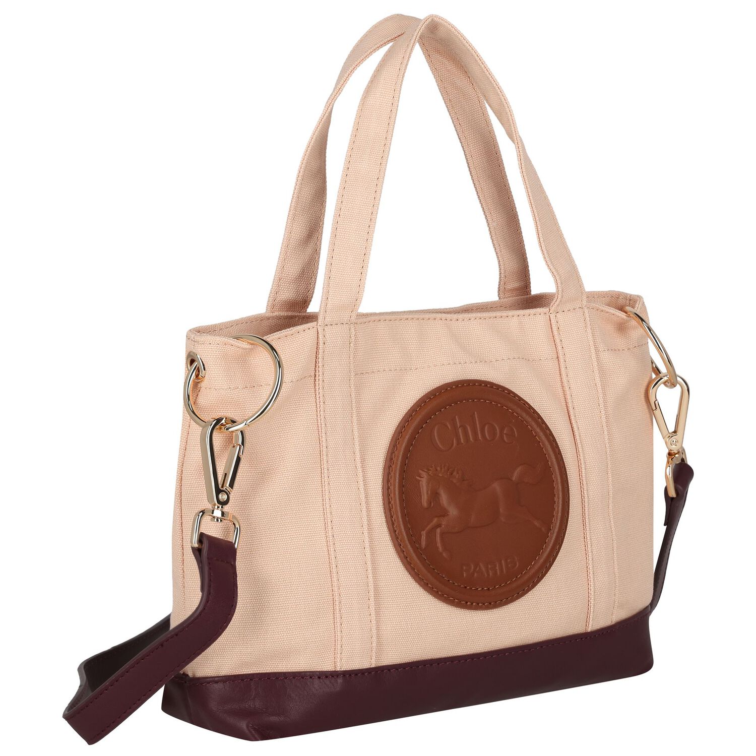 Girls Beige Horse Medal Handbag ( 20cm ), 1, hi-res