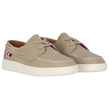 Boys Beige Faux Suede Moccasins