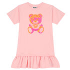 Girls Pink Teddy Logo Dress, 1, hi-res