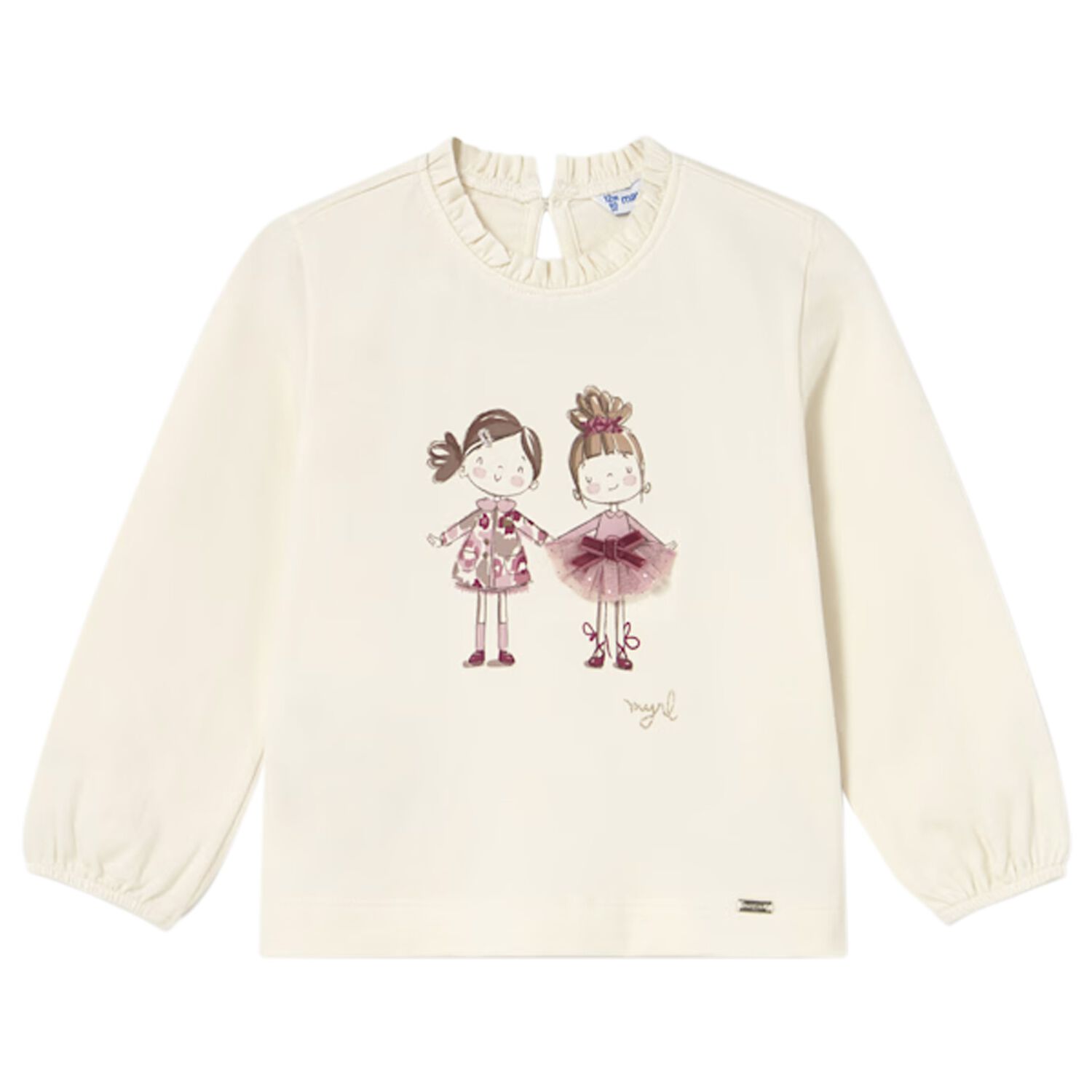Younger Girls Ivory Long Sleeve Top, 2, hi-res