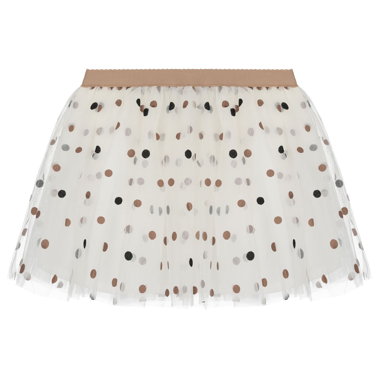 Girls Ivory & Beige Polka Dot Tulle Skirt Set, 2, hi-res image number null