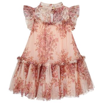 Girls Pink Floral Tulle Dress