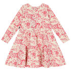 Girls Ivory & Pink Floral Tiered Dress, 1, hi-res