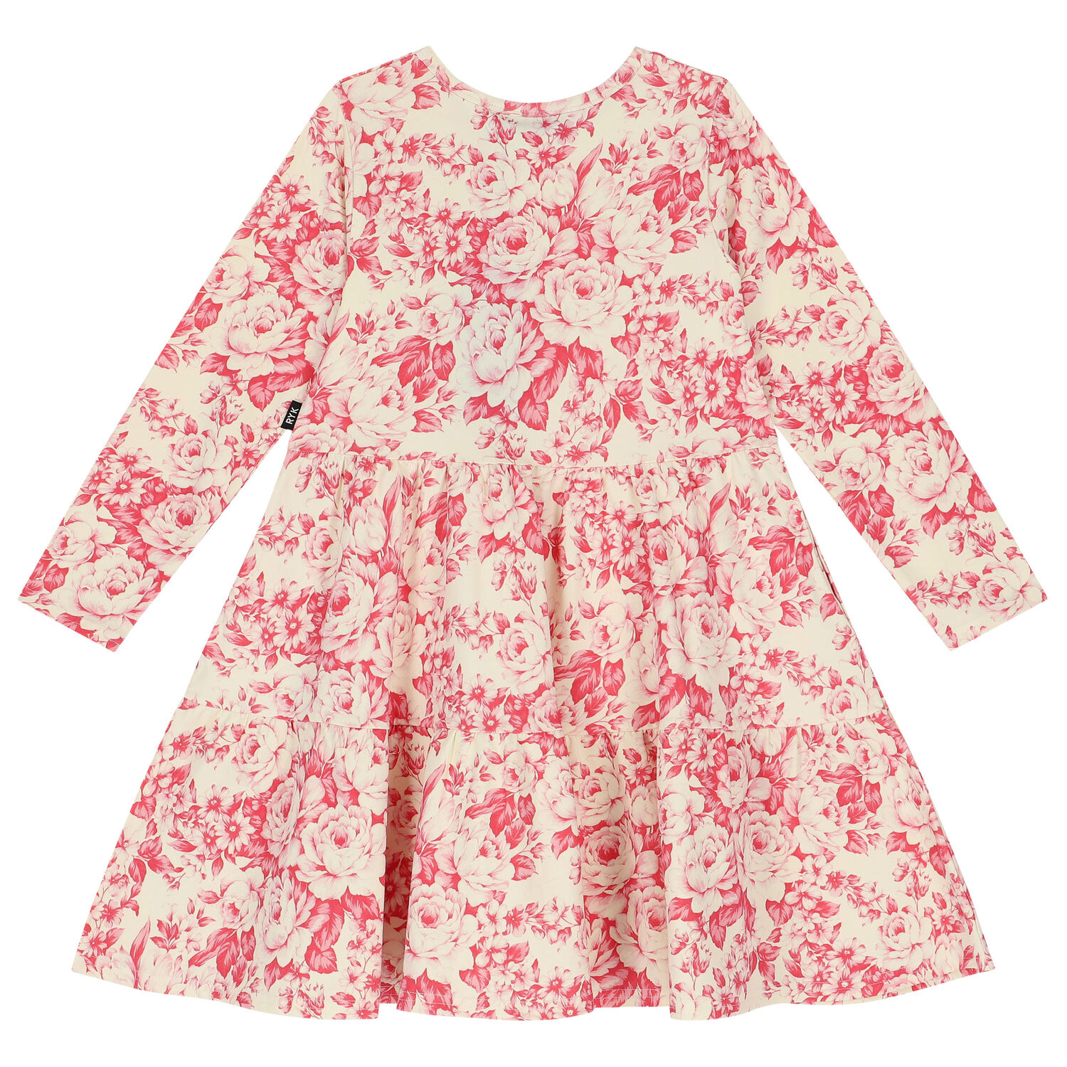 Girls Ivory & Pink Floral Tiered Dress, 1, hi-res