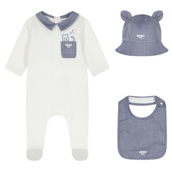 Baby Boys White & Blue Logo Babygrow Gift Set
