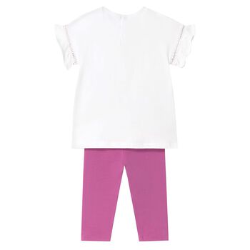 Younger Girls Ivory & Pink Leggings Set