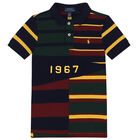 Boys Multi-Colored Striped Logo Polo Shirt, 1, hi-res