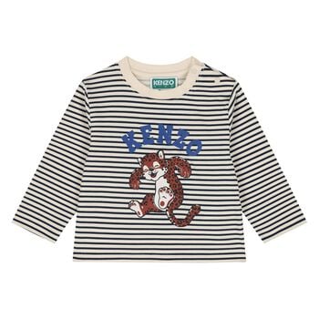 Younger Boys Ivory & Black Striped Leopard Cub Long Sleeve Top