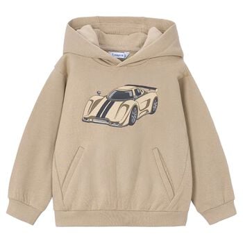 Boys Beige Sports Car Hooded Top