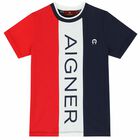 Boys Red and Navy Blue Logo T-shirt, 1, hi-res