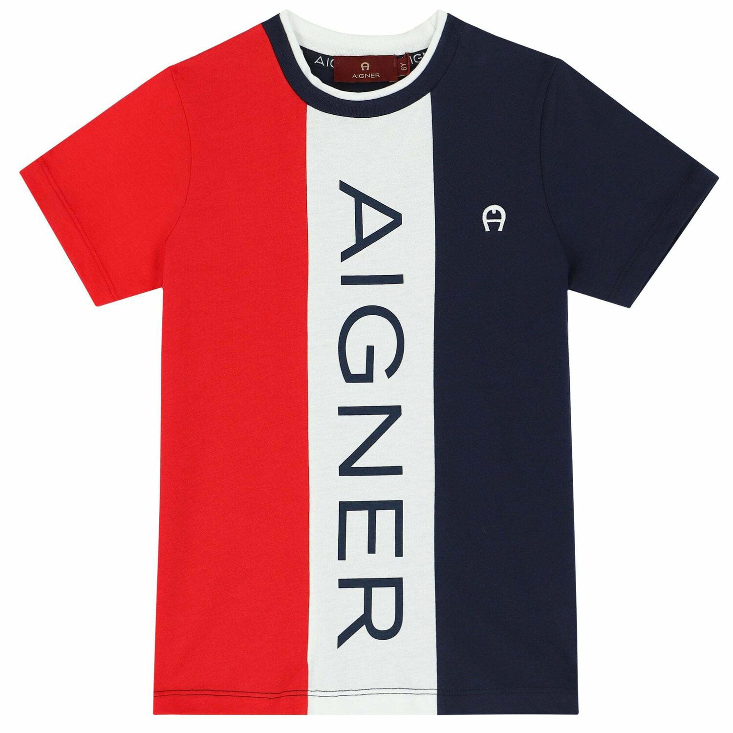 Boys Red and Navy Blue Logo T-shirt, 1, hi-res