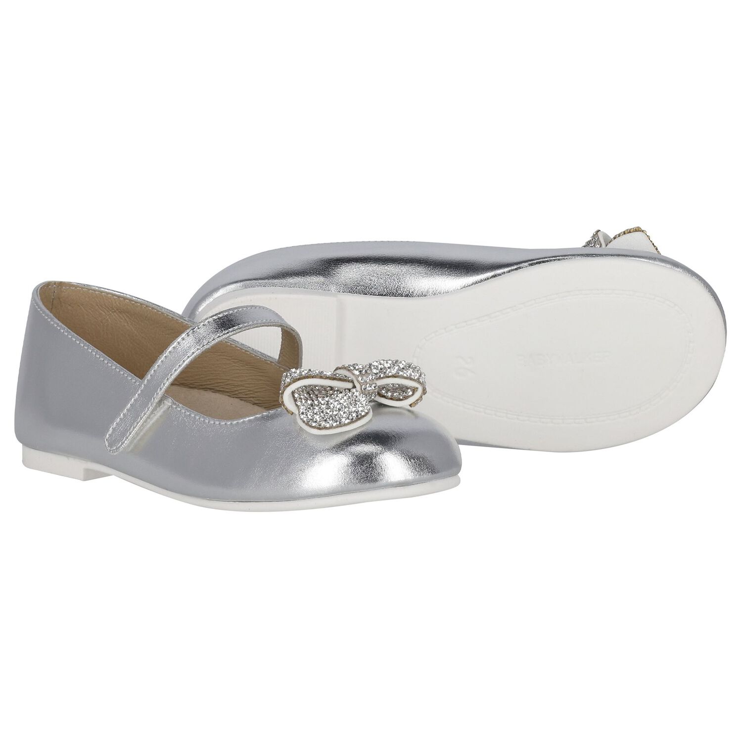 Girls Silver Embellished Bow Shoes, 1, hi-res