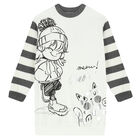 Girls White Sweatshirt Dress, 1, hi-res