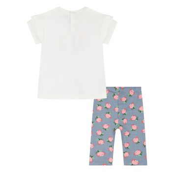Younger Girls White & Blue Floral Leggings Set