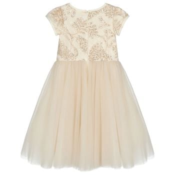 Girls Beige & Gold Tulle Dress