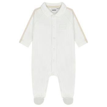 Baby Boys White Logo Babygrow