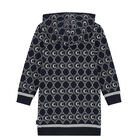 Girls Navy Logo Hooded Knitted Dress, 1, hi-res
