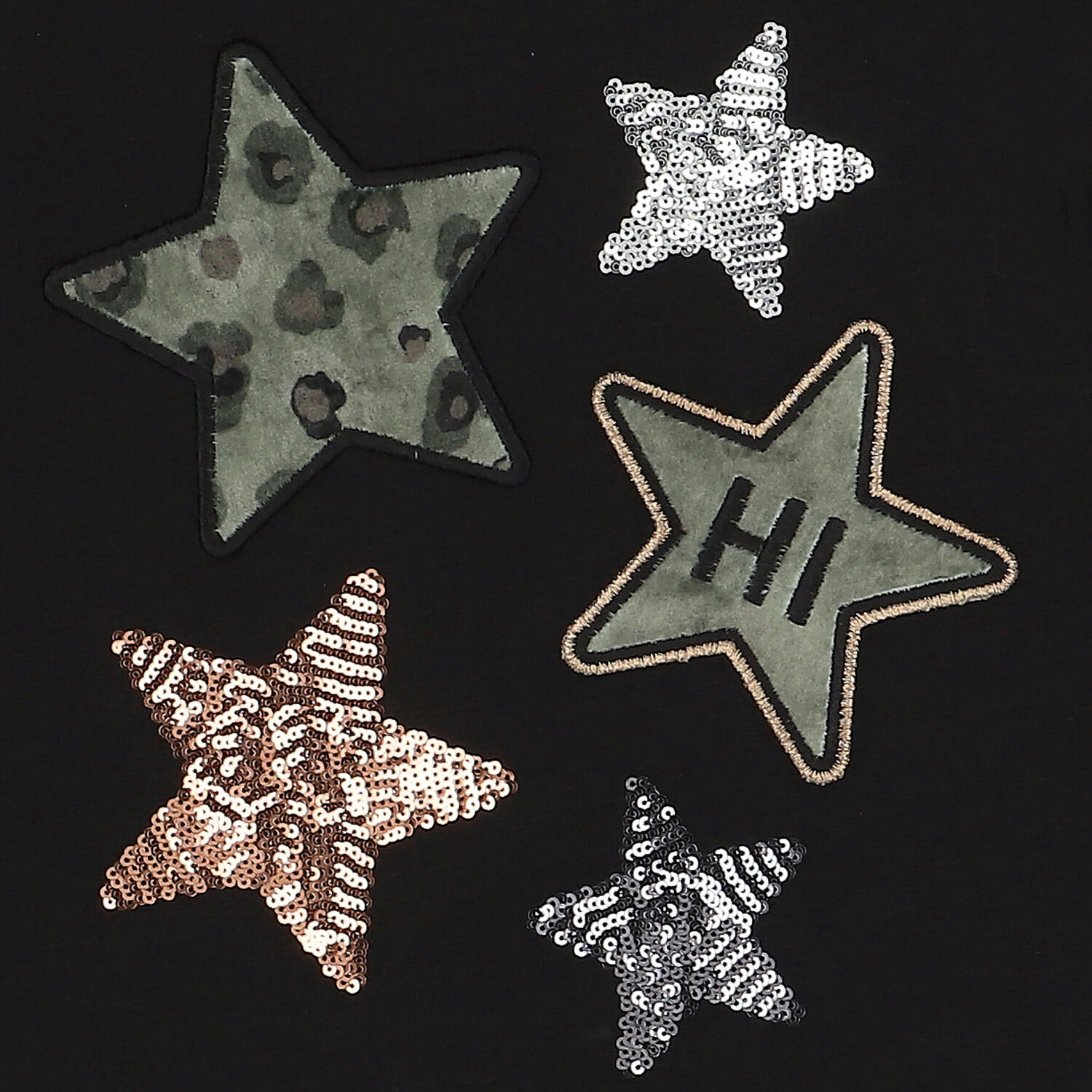 Girls Black Embellished Stars Long Sleeve Top, 1, hi-res