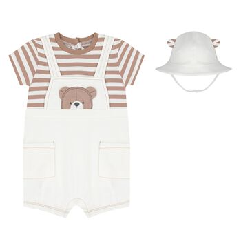 Baby Boys Ivory Bear Romper & Hat Set