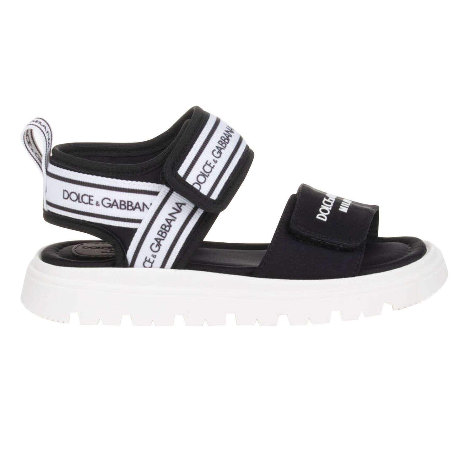 Black & White Younger Logo Velcro Sandals, 1, hi-res