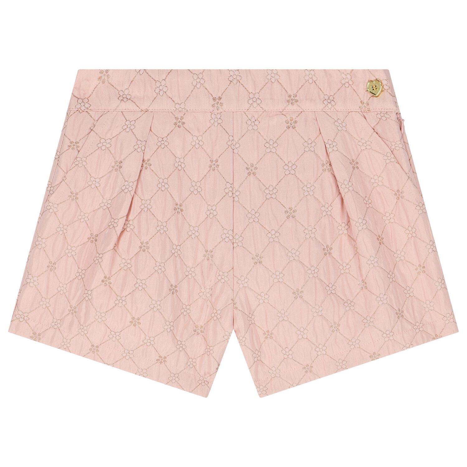 Girls Pink Jacquard Flower Shorts, 1, hi-res
