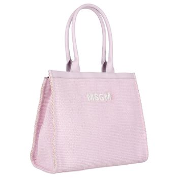 Girls Pink Straw Tote Bag