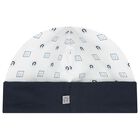 Baby Boys White & Navy Blue Hat, 2, hi-res