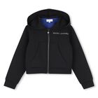 Girls Black Logo Hooded Zip Up Top, 1, hi-res