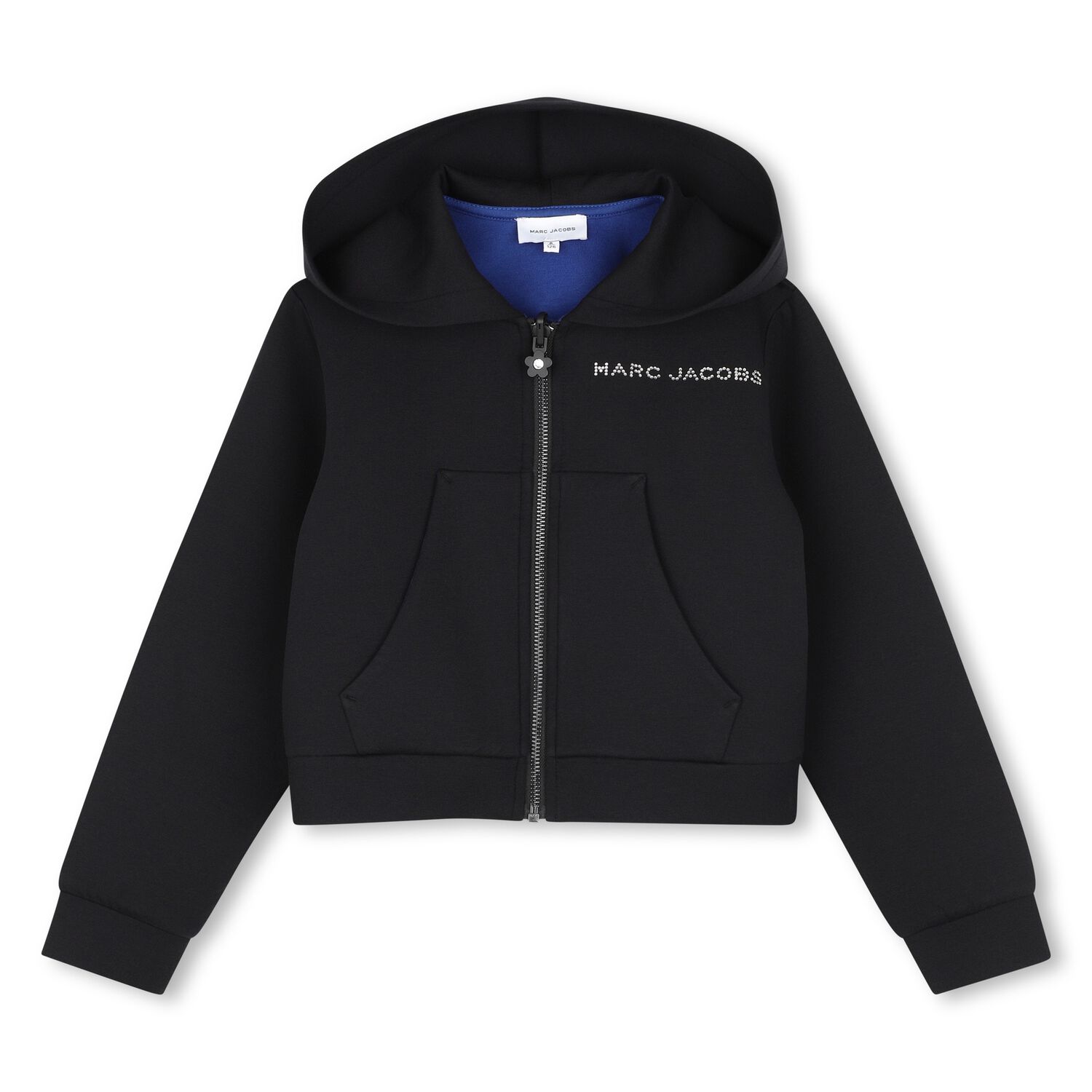 Girls Black Logo Hooded Zip Up Top, 1, hi-res