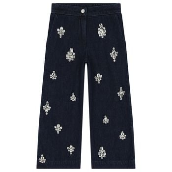 Girls Navy Blue Embellished Denim Jeans
