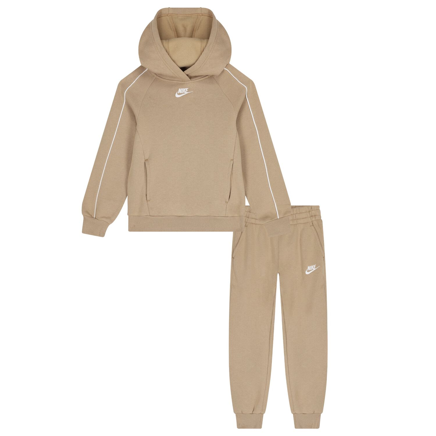 Boys Beige Swoosh Logo Tracksuit, 2, hi-res