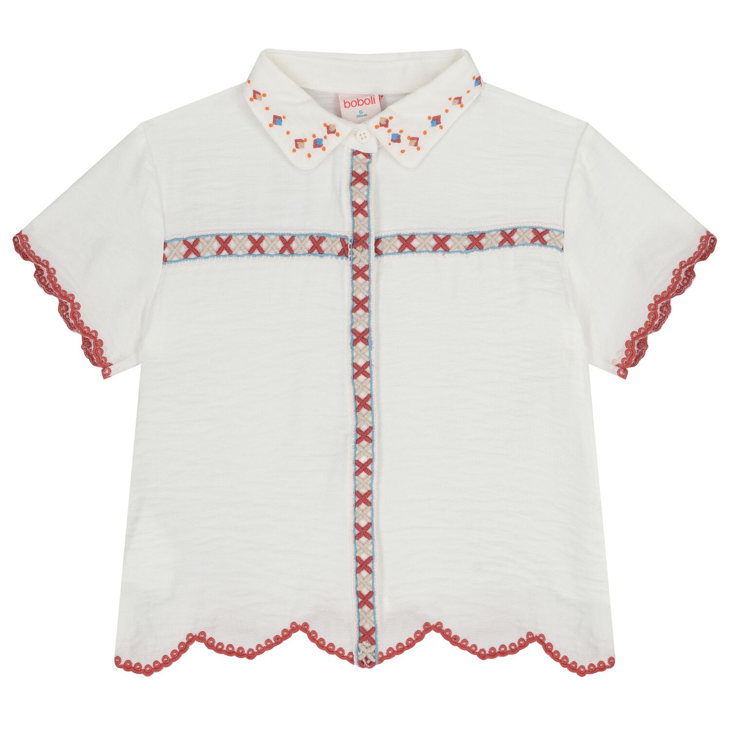 Girls Ivory Embroidered Shirt, 1, hi-res