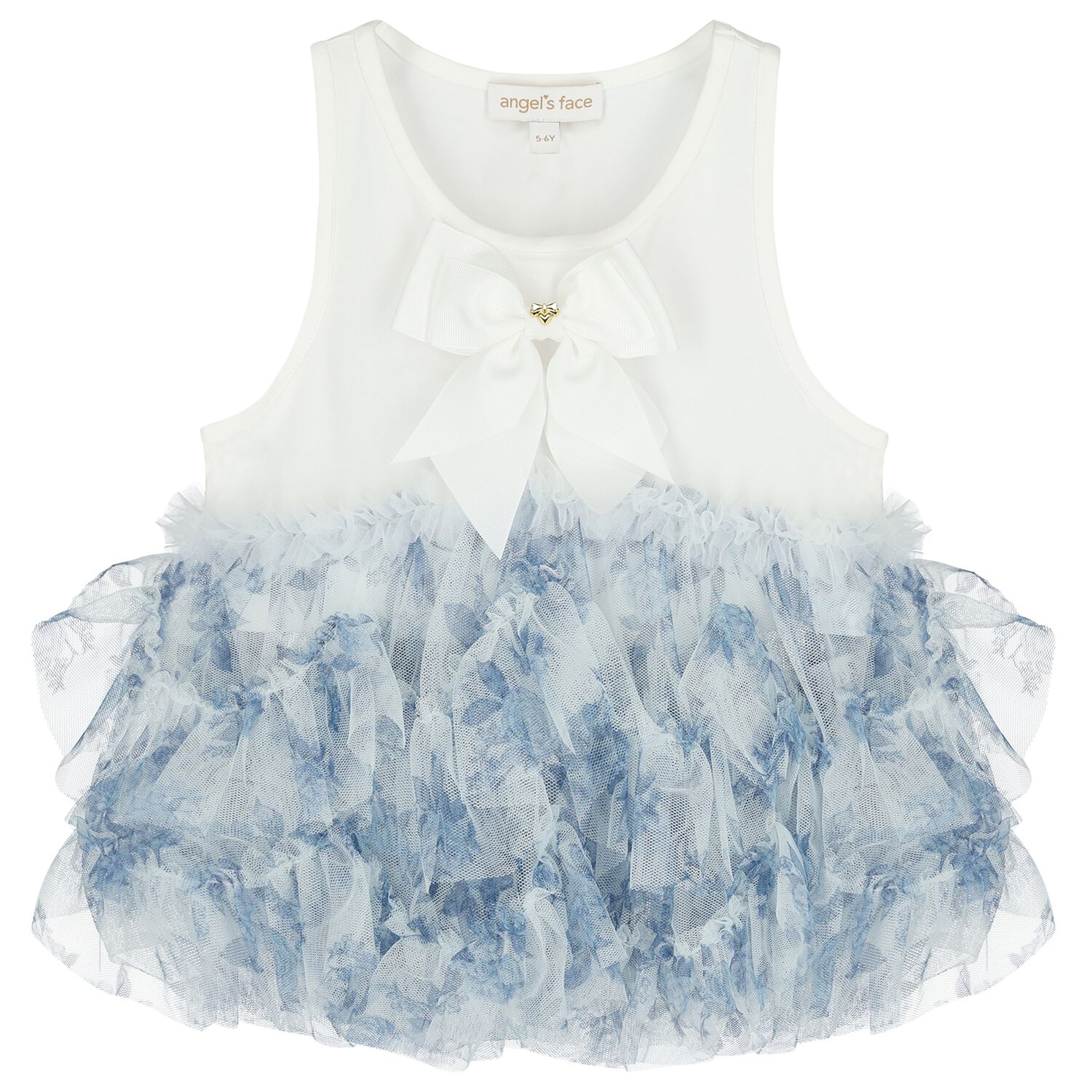 Girls White & Blue Floral Tulle Top, 1, hi-res