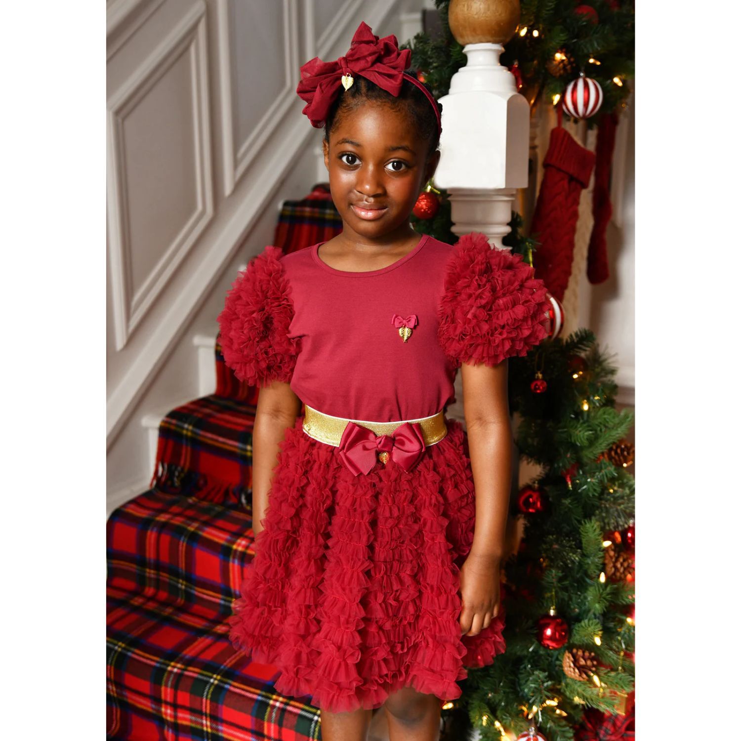 Girls Burgundy & Gold Tulle Skirt, 2, hi-res