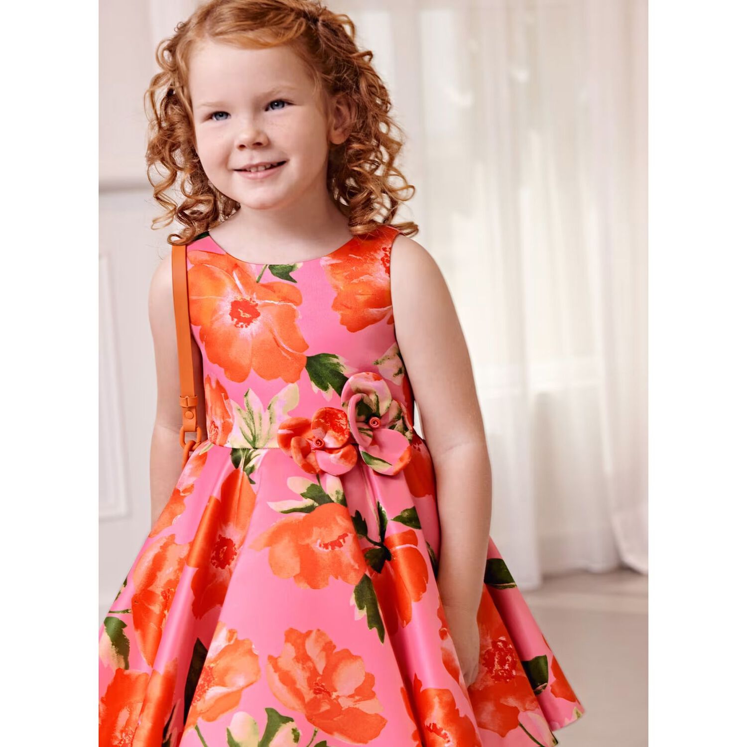 Girls Pink & Orange Floral Dress, 1, hi-res