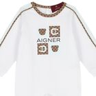 Baby Boys White & Blue Logo Babygrow, 1, hi-res