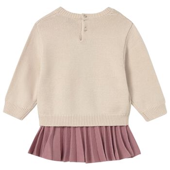 Younger Girls Beige & Pink Teddy Bear Skirt Set