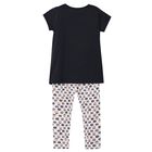 Girls Black & Beige Cotton Printed Leggings Set, 2, hi-res