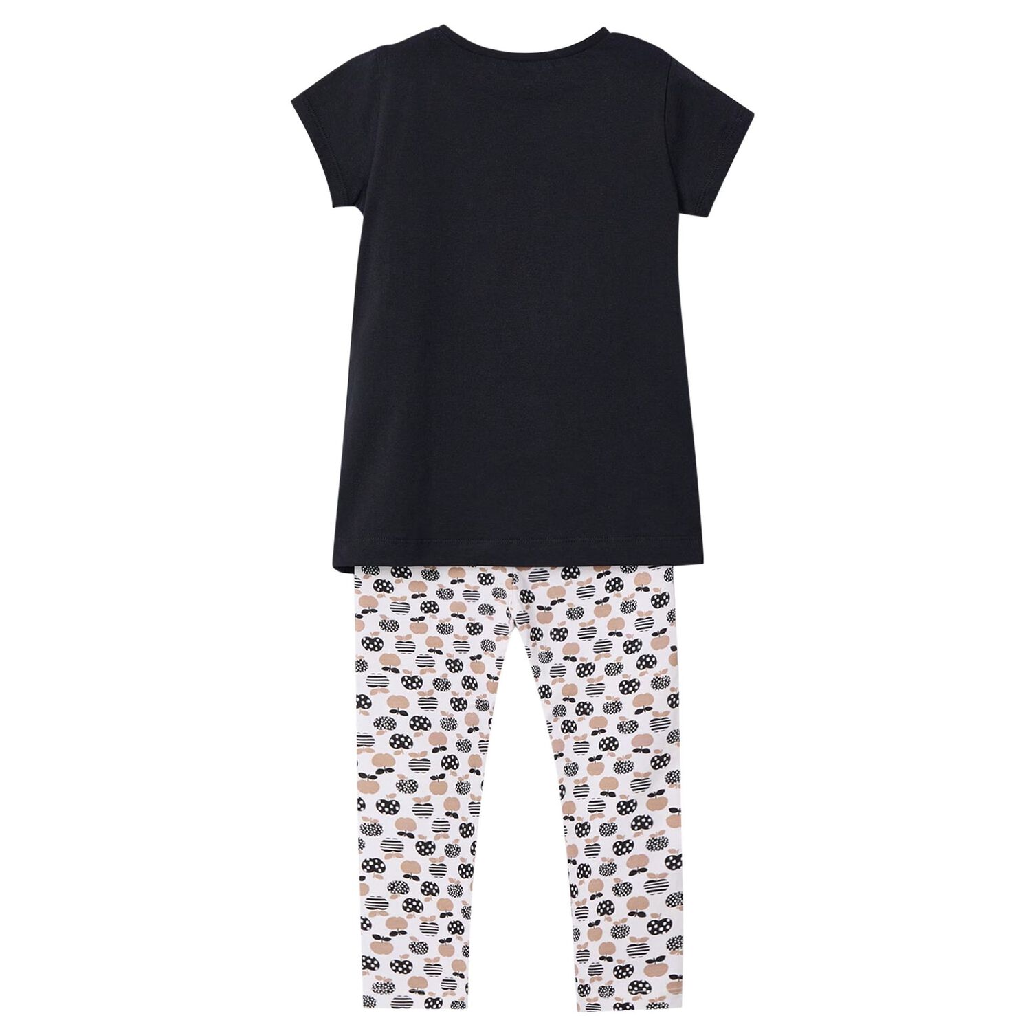 Girls Black & Beige Cotton Printed Leggings Set, 2, hi-res